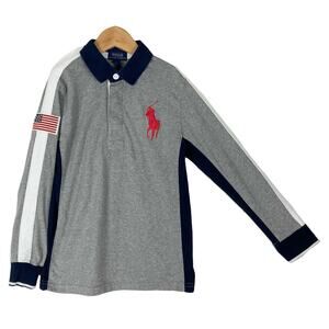 POLO RALPH LAUREN Polo Kids 7 Red Big Pony US Flag Rugby Long Sleeve Excellent